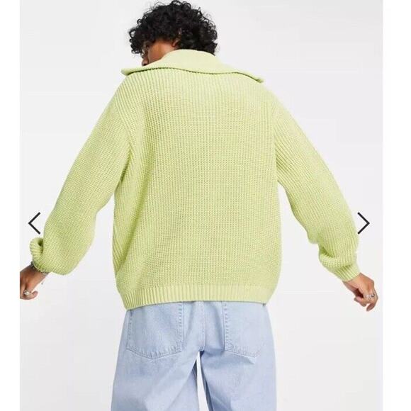 ASOS Unisex Oversized Neon Lemon Fisherman Rib Sweater Big Collar Size XS NEW - Picture 2 of 8